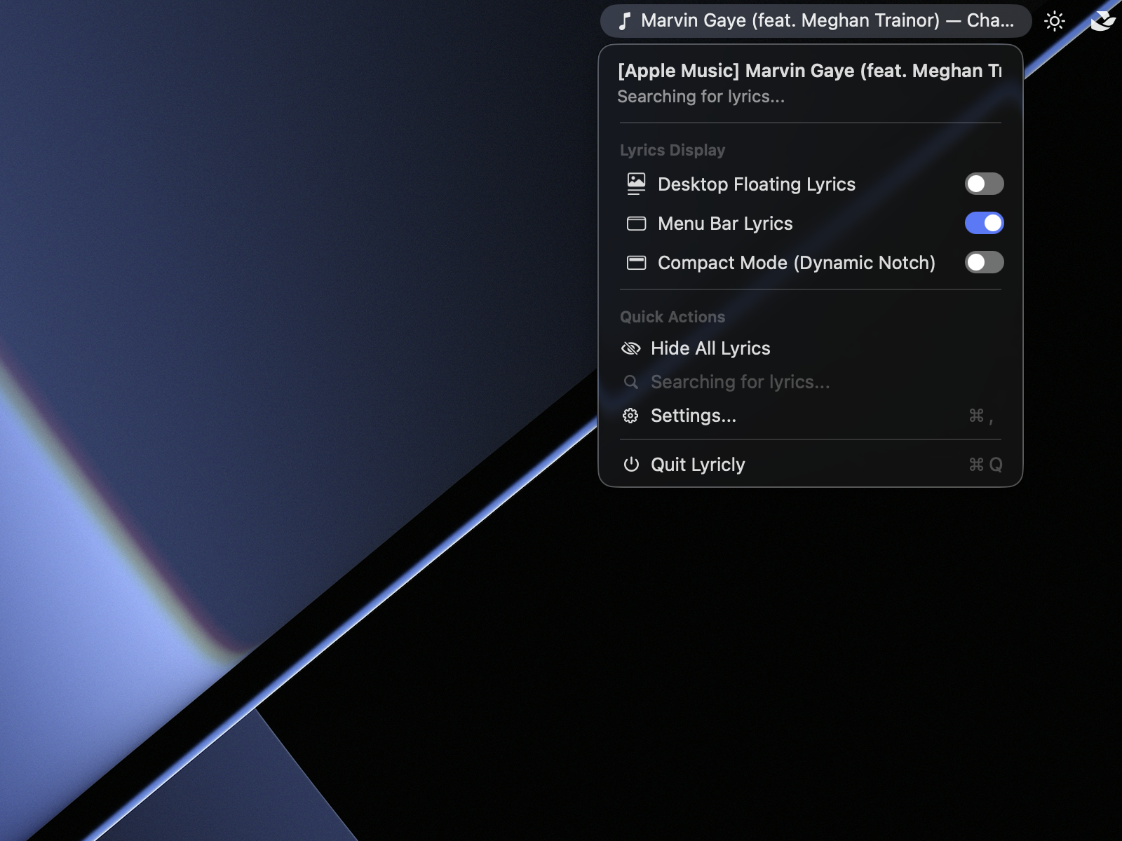 Lyricly menu bar controls preview
